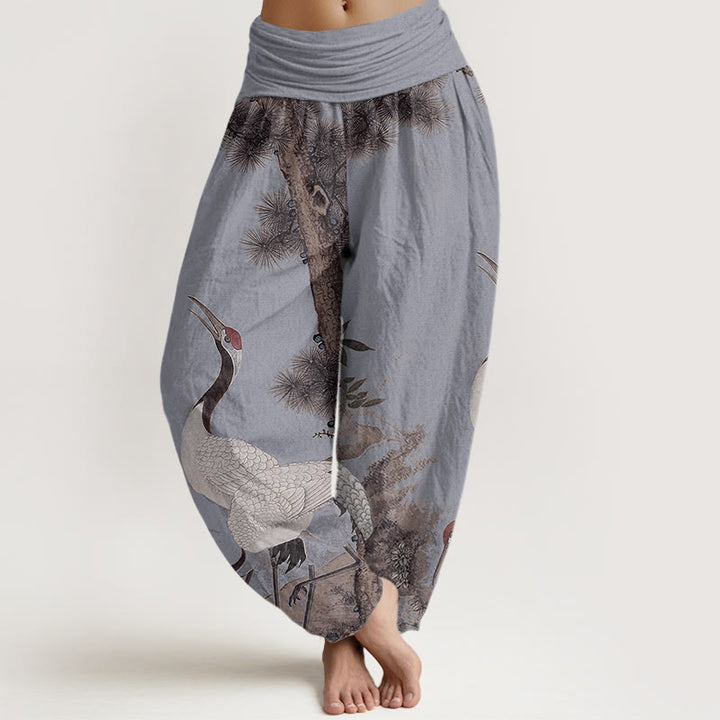 Pantalon Buddha Stones décontracté à taille élastique pour femme avec motif grue à couronne rouge et pin - Bleu acier clair - US22，UK/AU26，EU54 (6XL) - image 8
