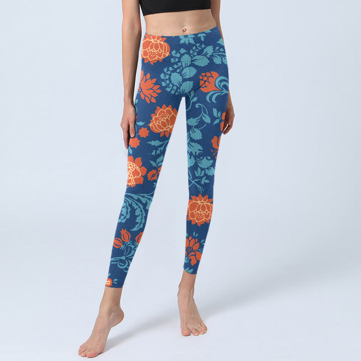 Leggings de sport imprimé Buddha Stones bleu acier rouge tulipes fleurs feuilles pantalons de yoga pour femmes - image 5