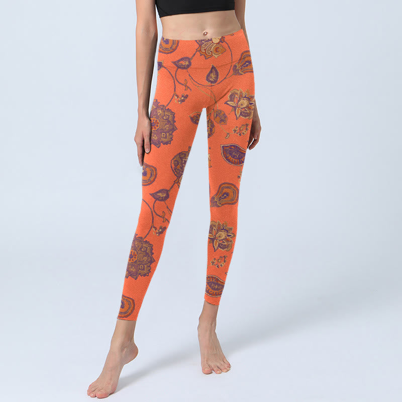 Leggings de sport à imprimé feuilles d'érable orange Buddha Stones Pantalon de yoga pour femme - image 5