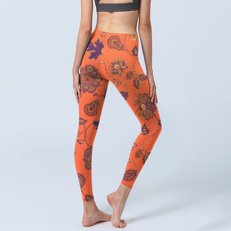 Leggings de sport à imprimé feuilles d'érable orange Buddha Stones Pantalon de yoga pour femme - image 4