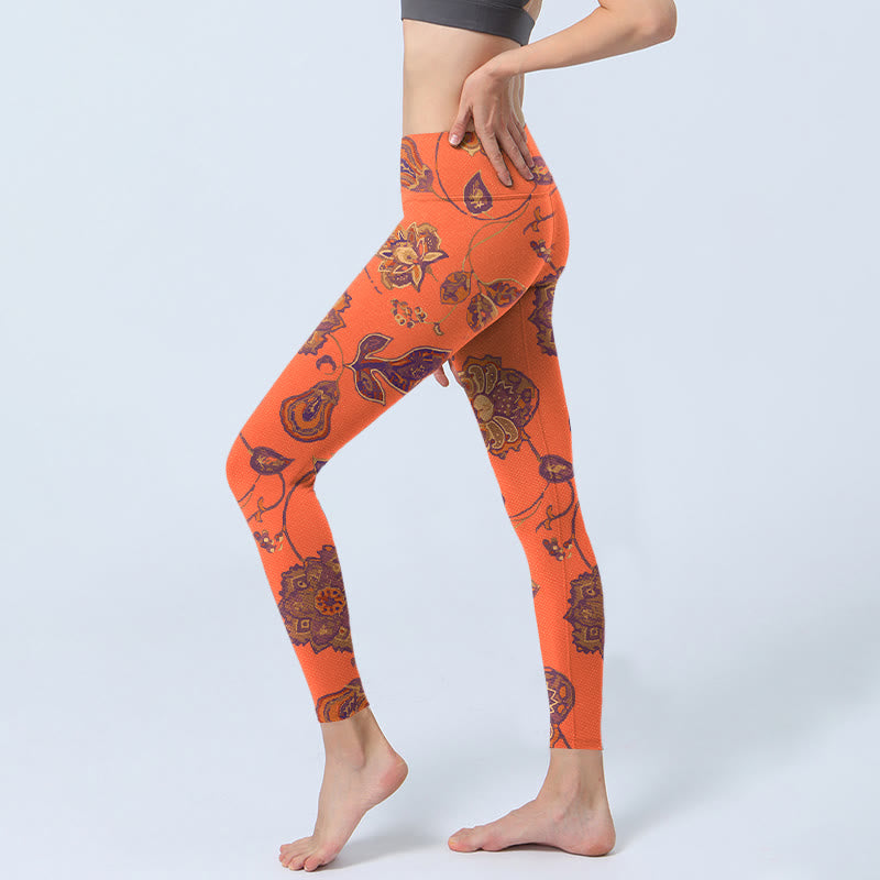 Leggings de sport à imprimé feuilles d'érable orange Buddha Stones Pantalon de yoga pour femme - image 3