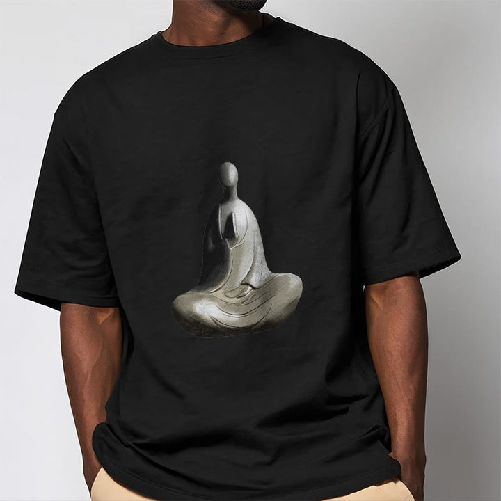 T-shirt en coton à motif Bouddha sans forme gris avec Buddha Stones - image 9