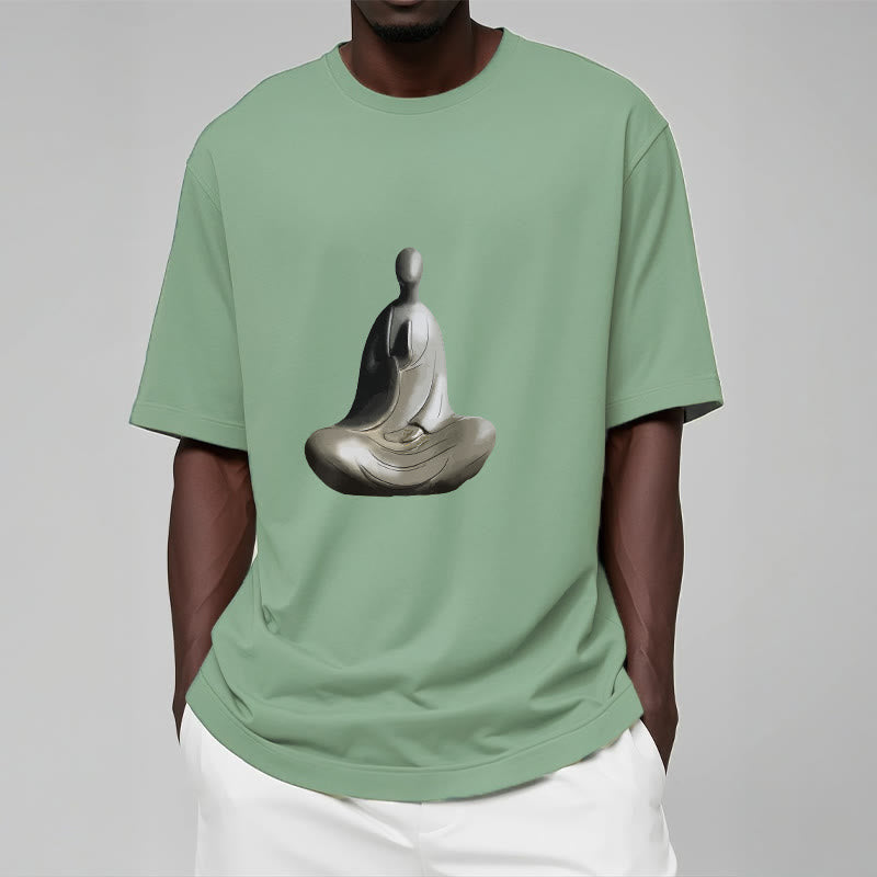 T-shirt en coton à motif Bouddha sans forme gris avec Buddha Stones - image 16