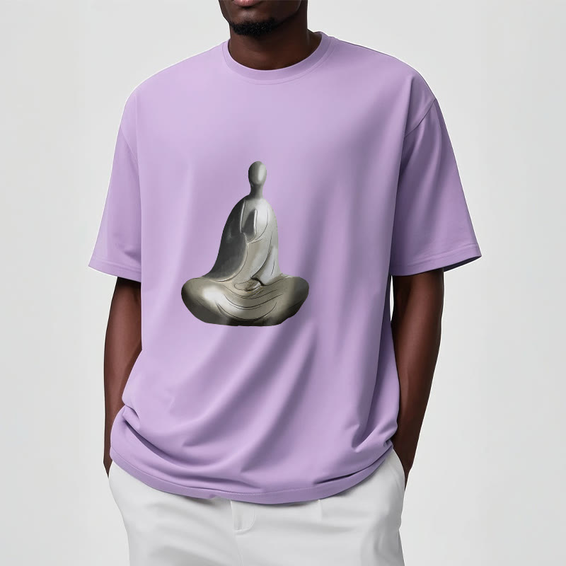 T-shirt en coton à motif Bouddha sans forme gris avec Buddha Stones - image 17