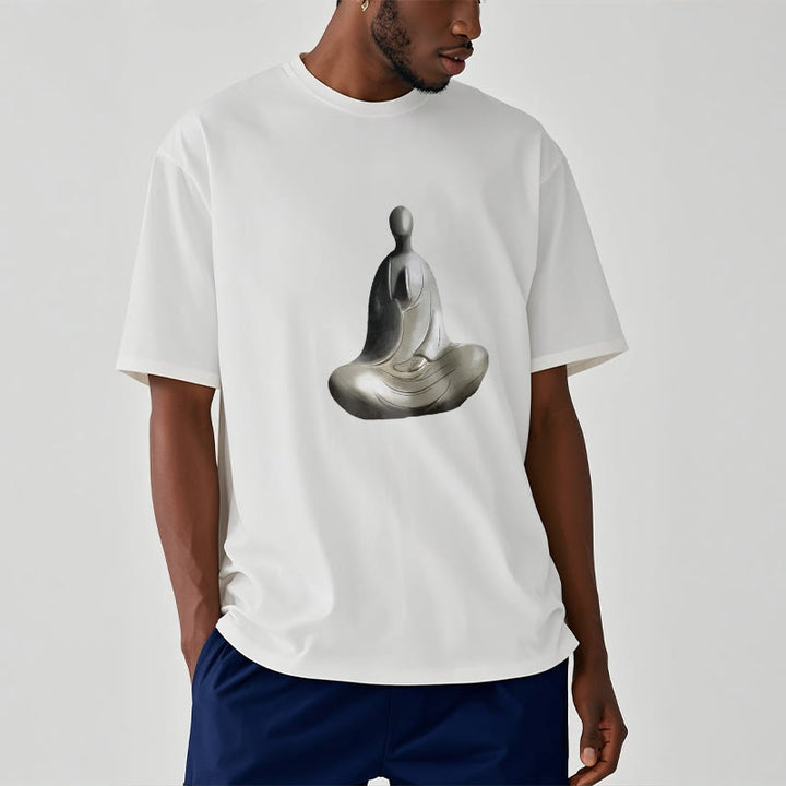 T-shirt en coton à motif Bouddha sans forme gris avec Buddha Stones - image 3
