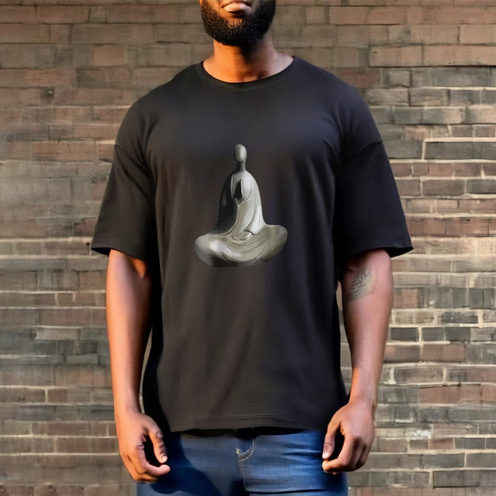 T-shirt en coton à motif Bouddha sans forme gris avec Buddha Stones - image 10