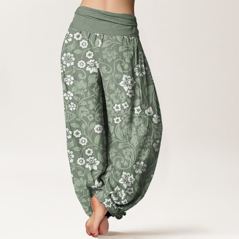 Pantalon sarouel à taille élastique pour femme avec petites fleurs et branches entrelacées et Buddha Stones - image 2