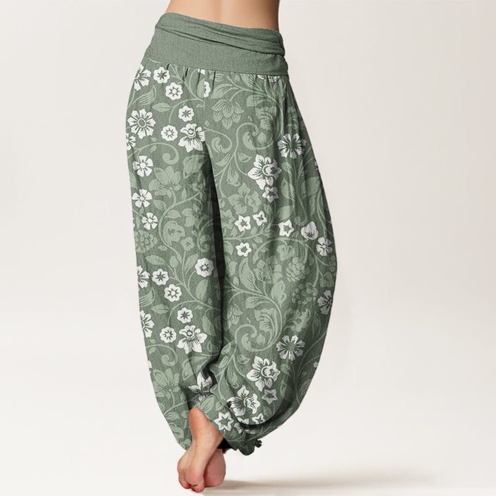 Pantalon sarouel à taille élastique pour femme avec petites fleurs et branches entrelacées et Buddha Stones - image 3