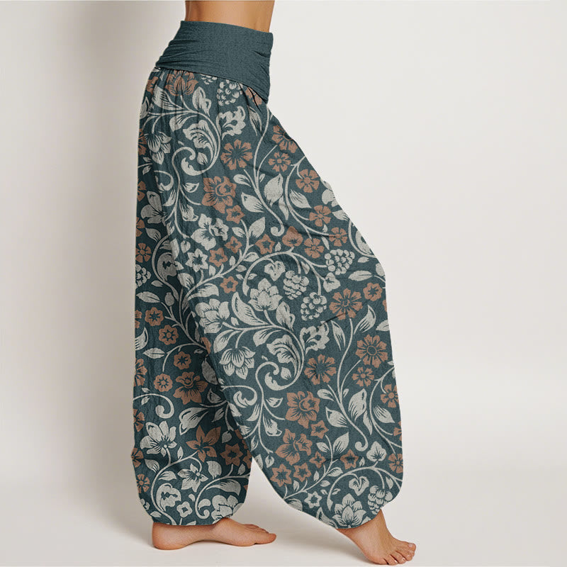 Pantalon sarouel à taille élastique pour femme avec petites fleurs et branches entrelacées et Buddha Stones - image 5