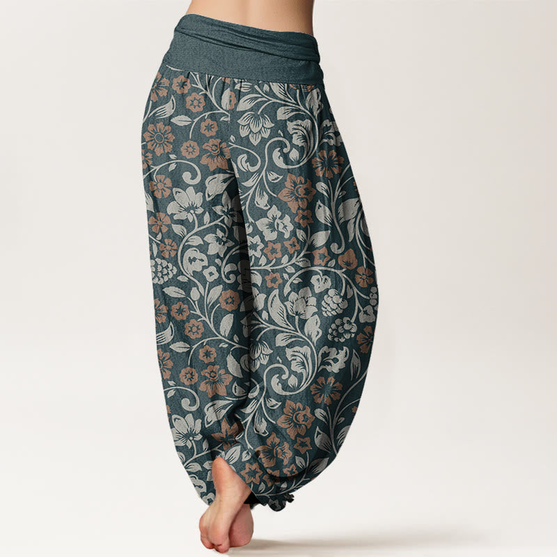 Pantalon sarouel à taille élastique pour femme avec petites fleurs et branches entrelacées et Buddha Stones - image 6