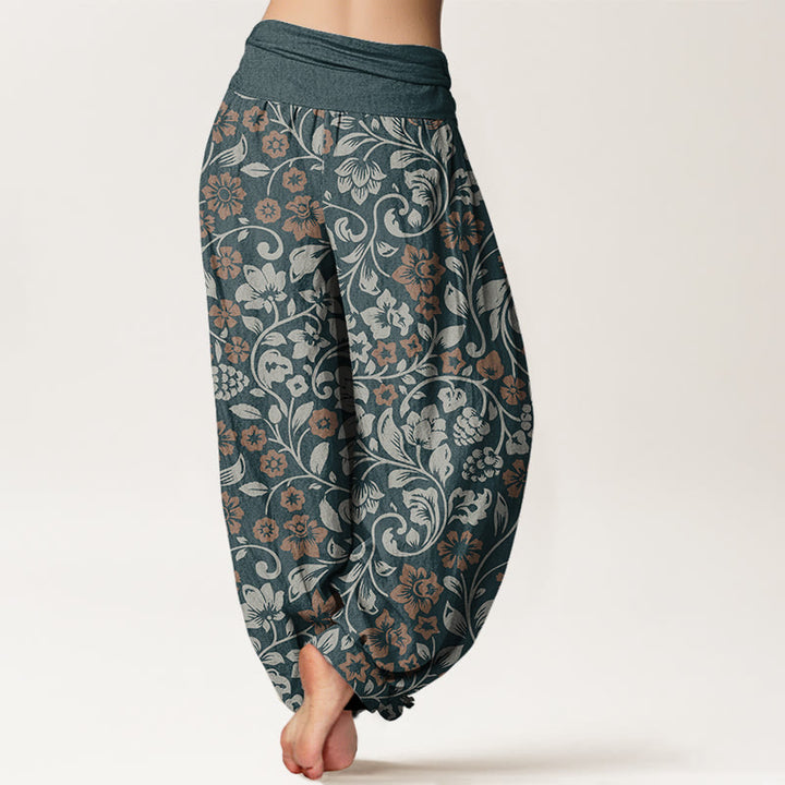 Pantalon harem à taille élastique pour femme, orné de Buddha Stones , de petites fleurs en coton et de branches entrelacées - image 6