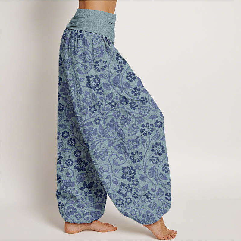Pantalon sarouel à taille élastique pour femme avec petites fleurs et branches entrelacées et Buddha Stones - image 9