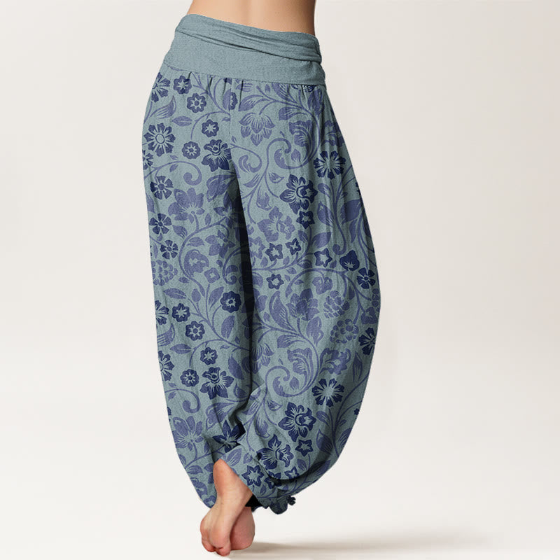 Pantalon sarouel à taille élastique pour femme avec petites fleurs et branches entrelacées et Buddha Stones - image 9