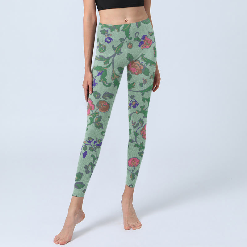 Leggings de sport à imprimé Buddha Stones, roses vertes et rouges, pantalons de yoga pour femmes - image 6