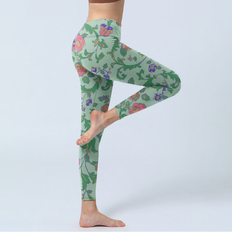 Leggings de sport à imprimé Buddha Stones, roses vertes et rouges, pantalons de yoga pour femmes - image 3