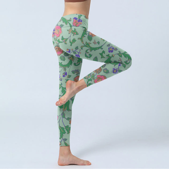 Leggings de sport à imprimé Buddha Stones, roses vertes et rouges, pantalons de yoga pour femmes - image 3