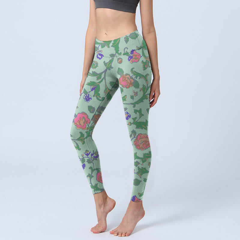 Leggings de sport à imprimé Buddha Stones, roses vertes et rouges, pantalons de yoga pour femmes - Vert foncé - US18，UK/AU22，EU50 (4XL) - image 0