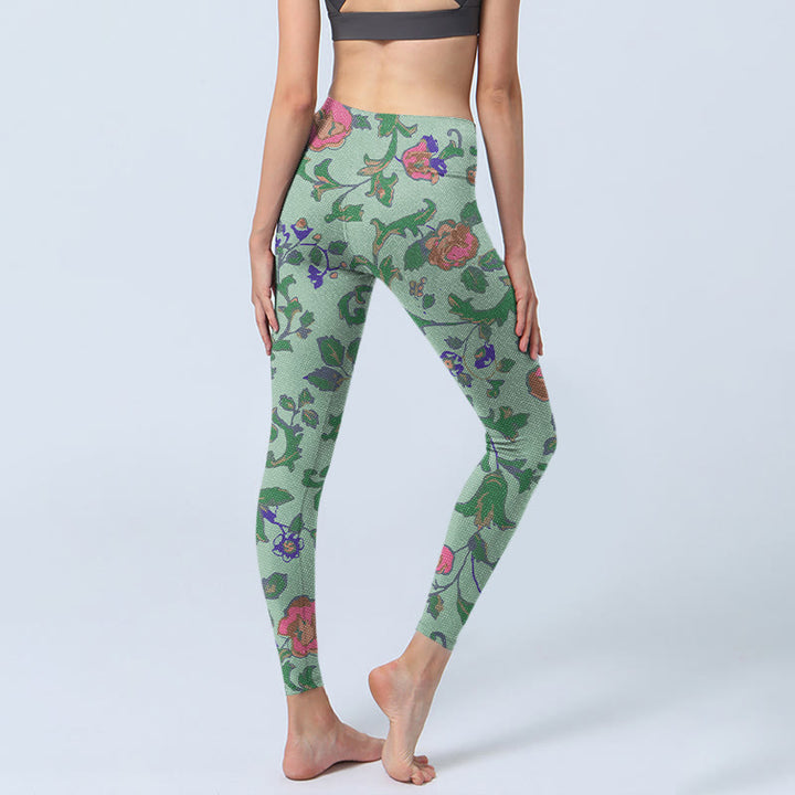 Leggings de sport à imprimé Buddha Stones, roses vertes et rouges, pantalons de yoga pour femmes - image 5