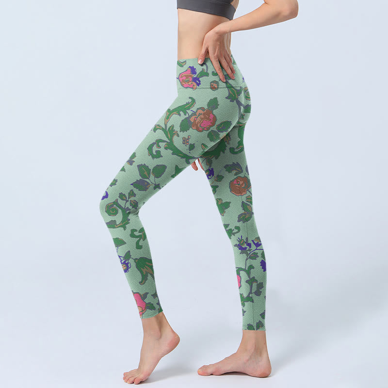 Leggings de sport à imprimé Buddha Stones, roses vertes et rouges, pantalons de yoga pour femmes - image 3