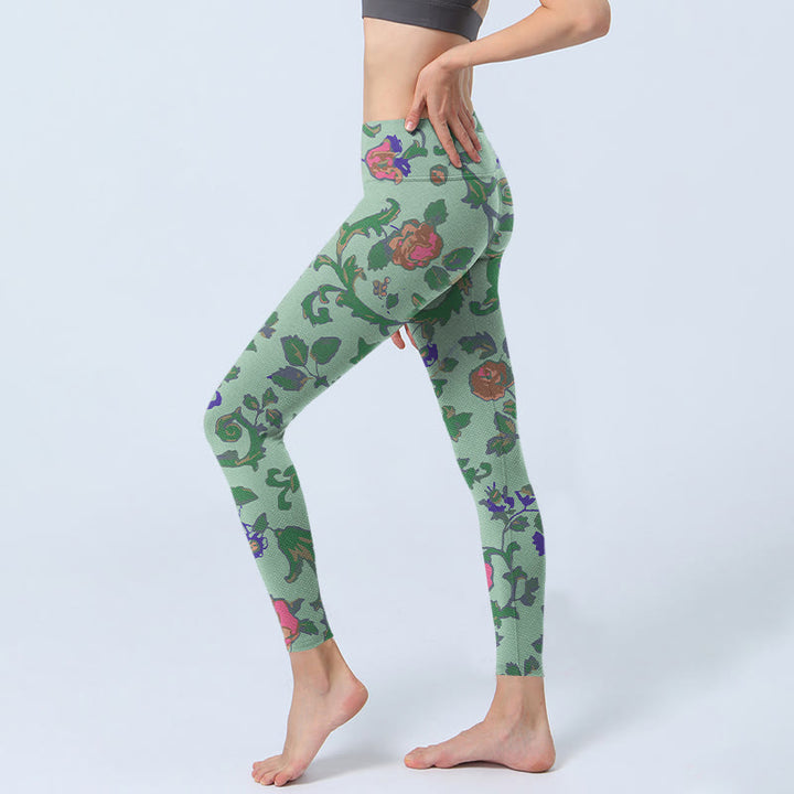 Leggings de sport à imprimé Buddha Stones, roses vertes et rouges, pantalons de yoga pour femmes - image 3
