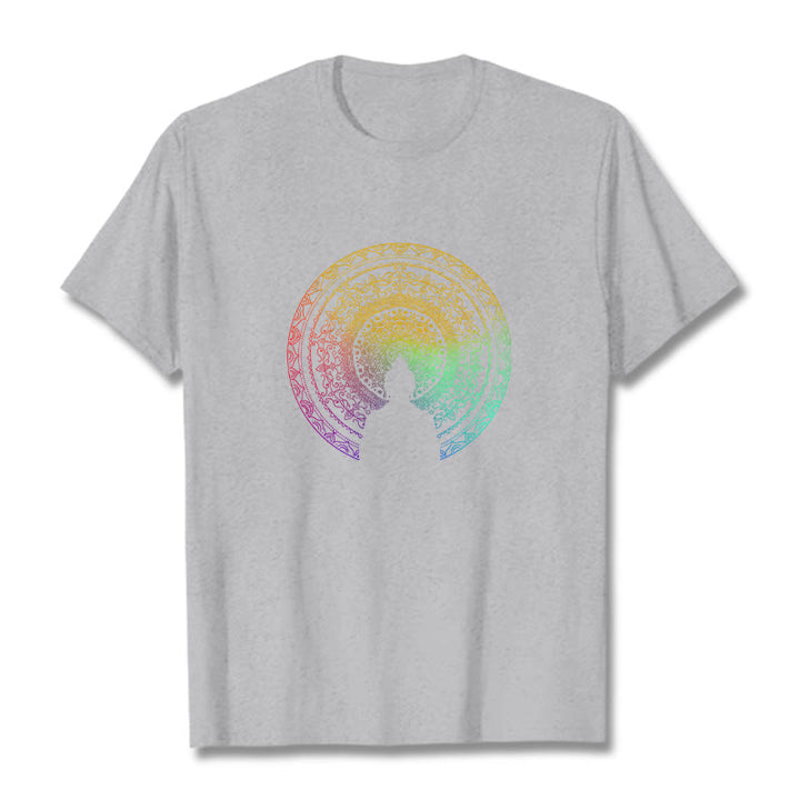 T-shirt en coton avec motif mandala dégradé coloré et Buddha Stones - Gris clair - 2XL - image 19