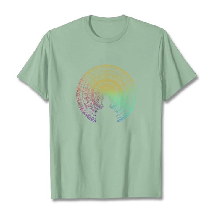 T-shirt en coton avec motif mandala dégradé coloré et Buddha Stones - Vert pâle - 2XL - image 13