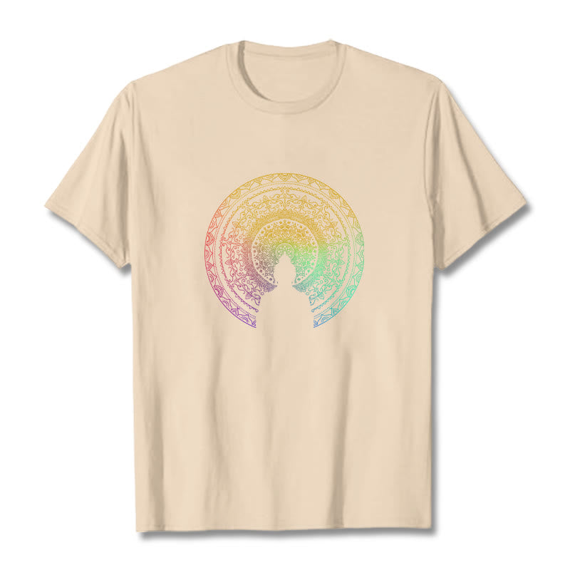 T-shirt en coton avec motif mandala dégradé coloré et Buddha Stones