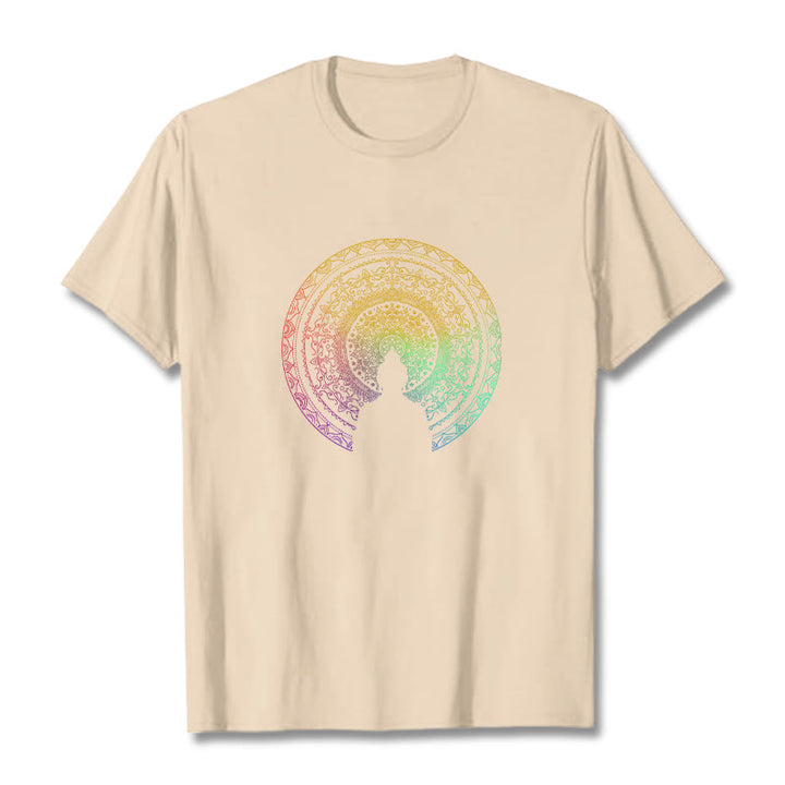 T-shirt en coton avec motif mandala dégradé coloré et Buddha Stones