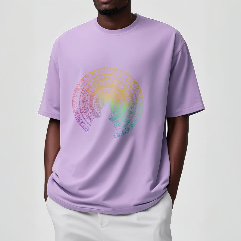 T-shirt en coton avec motif mandala dégradé coloré et Buddha Stones