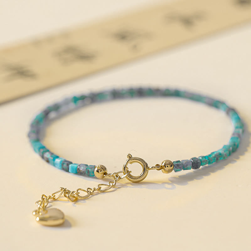 Bracelet de motivation en forme de cœur en cuivre plaqué or 14 carats avec perles ultra-fines en apatite de 2,5 mm et pierre de Bouddha