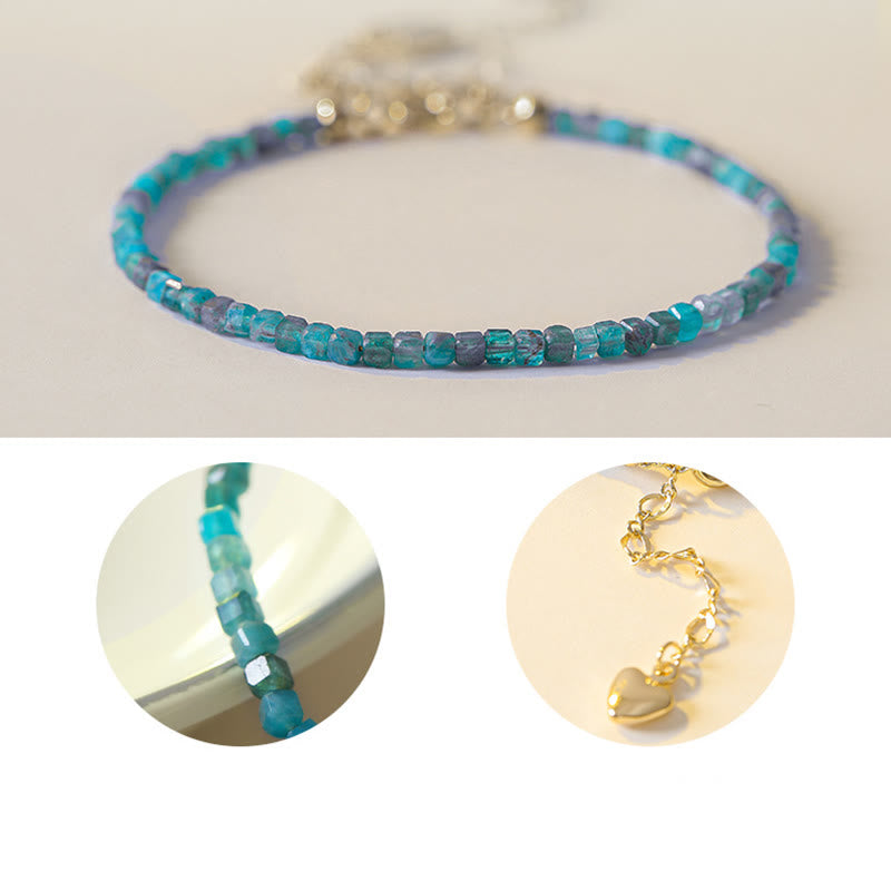 Bracelet de motivation en forme de cœur en cuivre plaqué or 14 carats avec perles ultra-fines en apatite de 2,5 mm et pierre de Bouddha