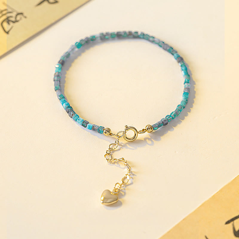 Bracelet de motivation en forme de cœur en cuivre plaqué or 14 carats avec perles ultra-fines en apatite de 2,5 mm et pierre de Bouddha