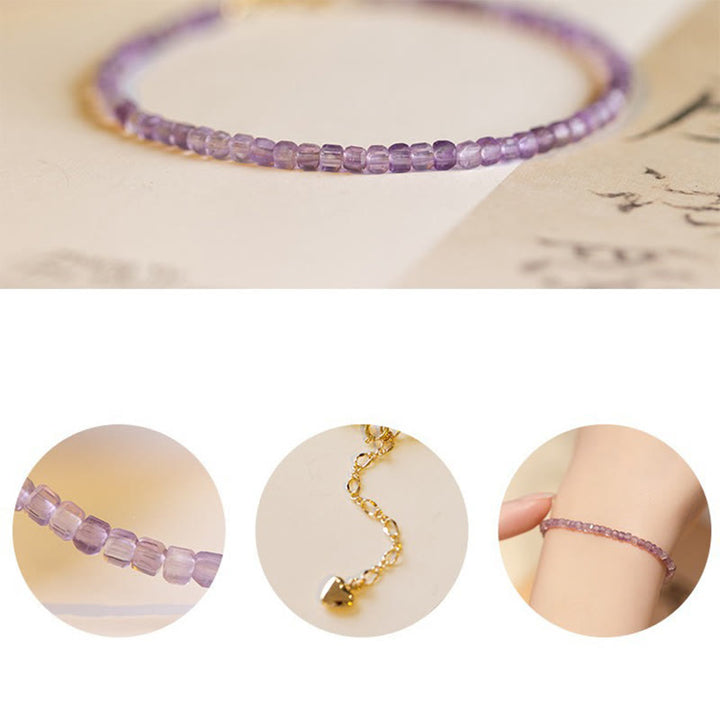 Bracelet de paix intérieure en cuivre plaqué or 14 carats avec perles ultra-fines en améthyste naturelle de 2,5 mm et Buddha Stones