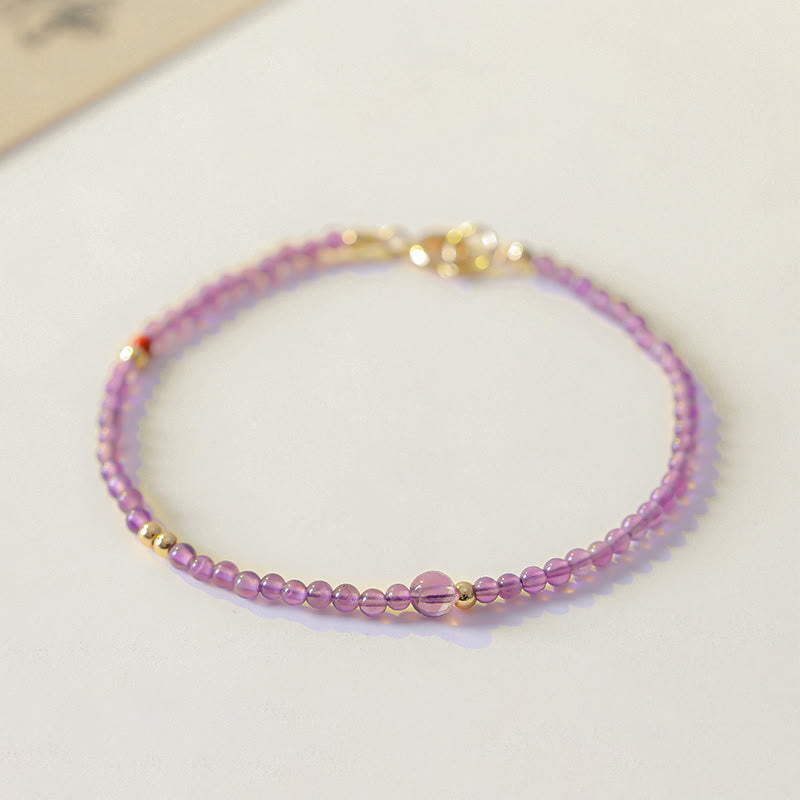 Bracelet de méditation pour la paix intérieure en cuivre plaqué or 14 carats avec Buddha Stones ultra fines de 2 mm et améthyste naturelle
