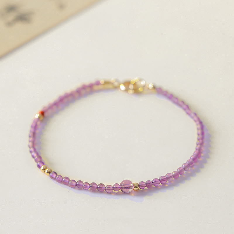 Bracelet de méditation pour la paix intérieure en cuivre plaqué or 14 carats avec Buddha Stones ultra fines de 2 mm et améthyste naturelle