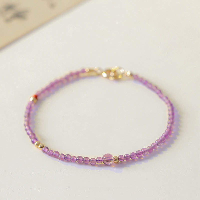 Bracelet de méditation pour la paix intérieure en cuivre plaqué or 14 carats avec Buddha Stones ultra fines de 2 mm et améthyste naturelle