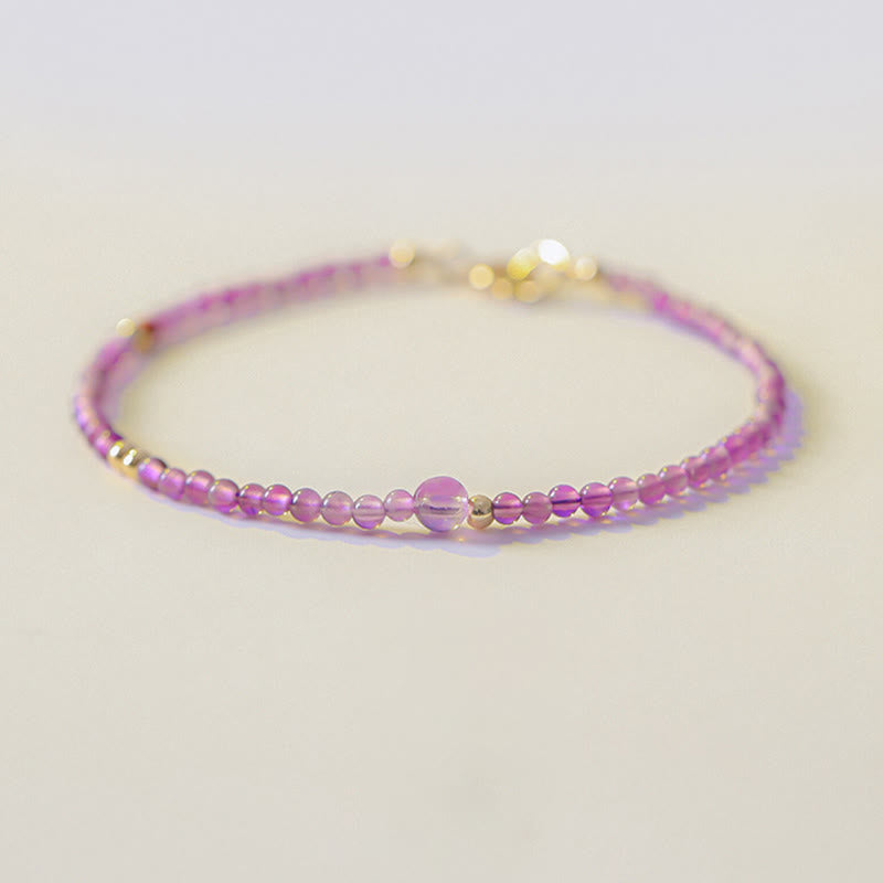 Bracelet de méditation pour la paix intérieure en cuivre plaqué or 14 carats avec Buddha Stones ultra fines de 2 mm et améthyste naturelle