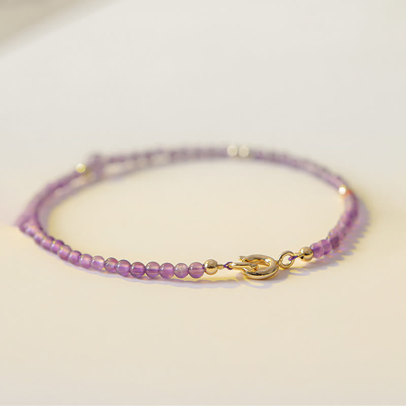 Bracelet de méditation pour la paix intérieure en cuivre plaqué or 14 carats avec Buddha Stones ultra fines de 2 mm et améthyste naturelle