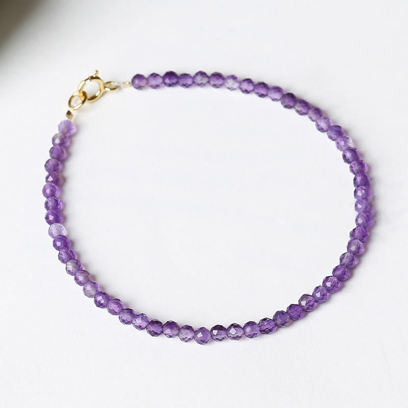 Bracelet de conscience spirituelle en cuivre plaqué or 14 carats avec perles ultra-fines en améthyste naturelle de 3 mm et Buddha Stones