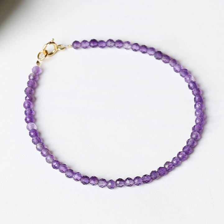 Bracelet de conscience spirituelle en cuivre plaqué or 14 carats avec perles ultra-fines en améthyste naturelle de 3 mm et Buddha Stones