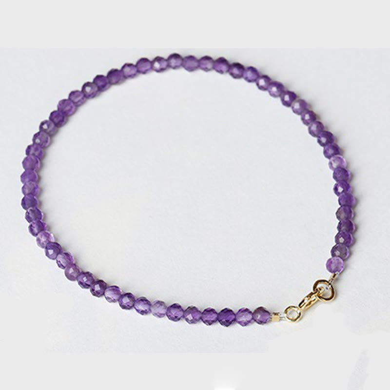 Bracelet de conscience spirituelle en cuivre plaqué or 14 carats avec perles ultra-fines en améthyste naturelle de 3 mm et Buddha Stones