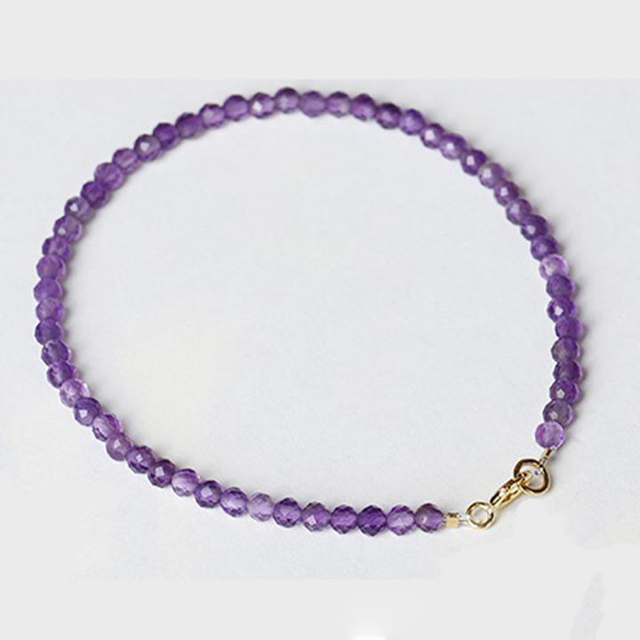 Bracelet de conscience spirituelle en cuivre plaqué or 14 carats avec perles ultra-fines en améthyste naturelle de 3 mm et Buddha Stones