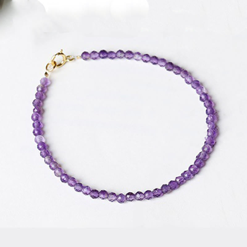 Bracelet de conscience spirituelle en cuivre plaqué or 14 carats avec perles ultra-fines en améthyste naturelle de 3 mm et Buddha Stones