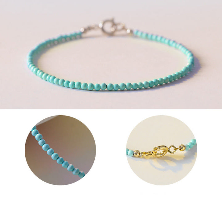 Bracelet de sagesse en cuivre plaqué or 14 carats avec perles ultra-fines turquoise de 2 mm et Buddha Stones
