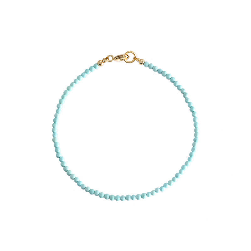 Bracelet de sagesse en cuivre plaqué or 14 carats avec perles ultra-fines turquoise de 2 mm et Buddha Stones