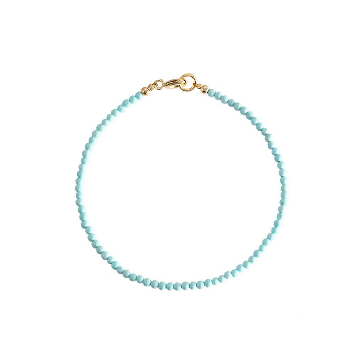 Bracelet de sagesse en cuivre plaqué or 14 carats avec perles ultra-fines turquoise de 2 mm et Buddha Stones