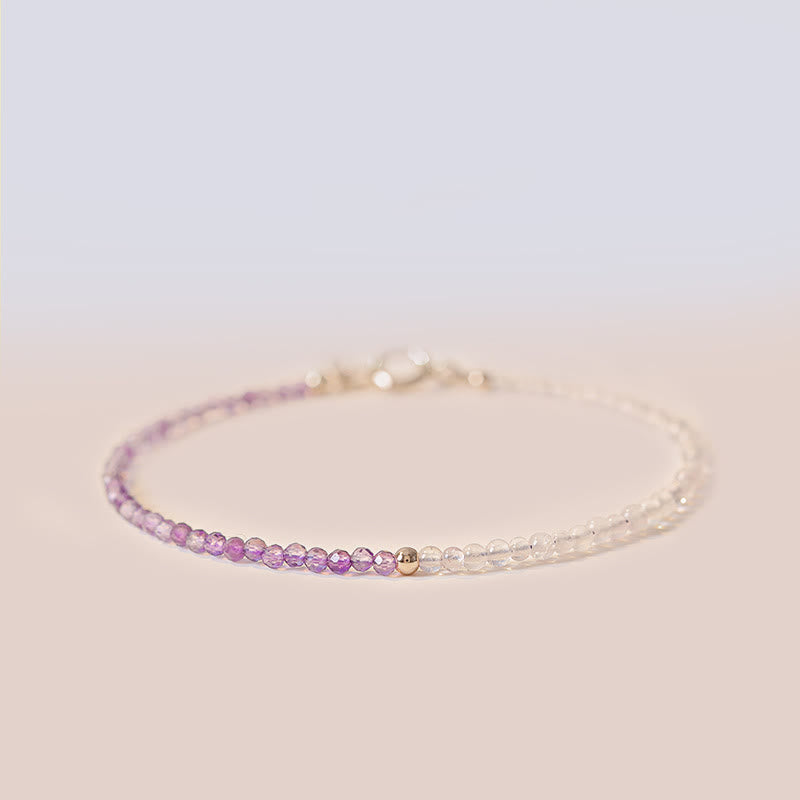Bracelet de paix intérieure en cuivre plaqué or 14 carats avec perles ultra-fines en améthyste naturelle de 2,5 mm et Buddha Stones