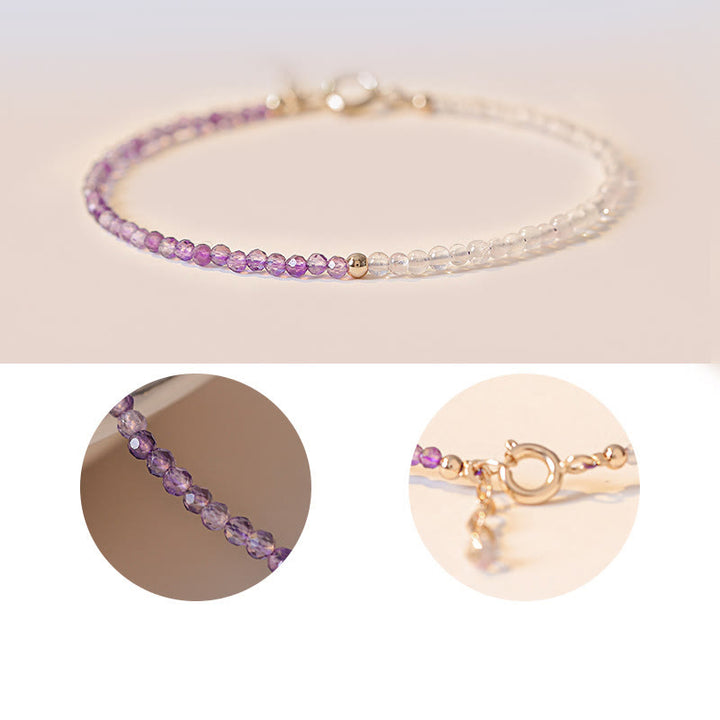 Bracelet de paix intérieure en cuivre plaqué or 14 carats avec perles ultra-fines en améthyste naturelle de 2,5 mm et Buddha Stones