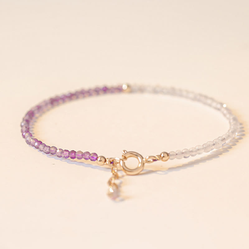 Bracelet de paix intérieure en cuivre plaqué or 14 carats avec perles ultra-fines en améthyste naturelle de 2,5 mm et Buddha Stones
