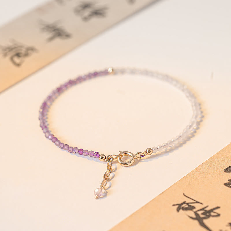 Bracelet de paix intérieure en cuivre plaqué or 14 carats avec perles ultra-fines en améthyste naturelle de 2,5 mm et Buddha Stones